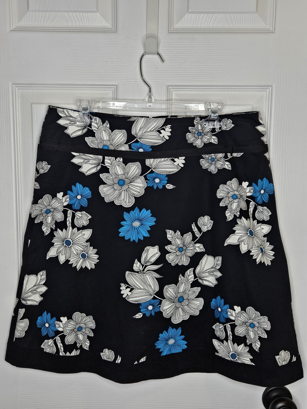 NWOT Mikk Couture Cotton Floral A-Line Skirt Knee Length Black Teal White Size L